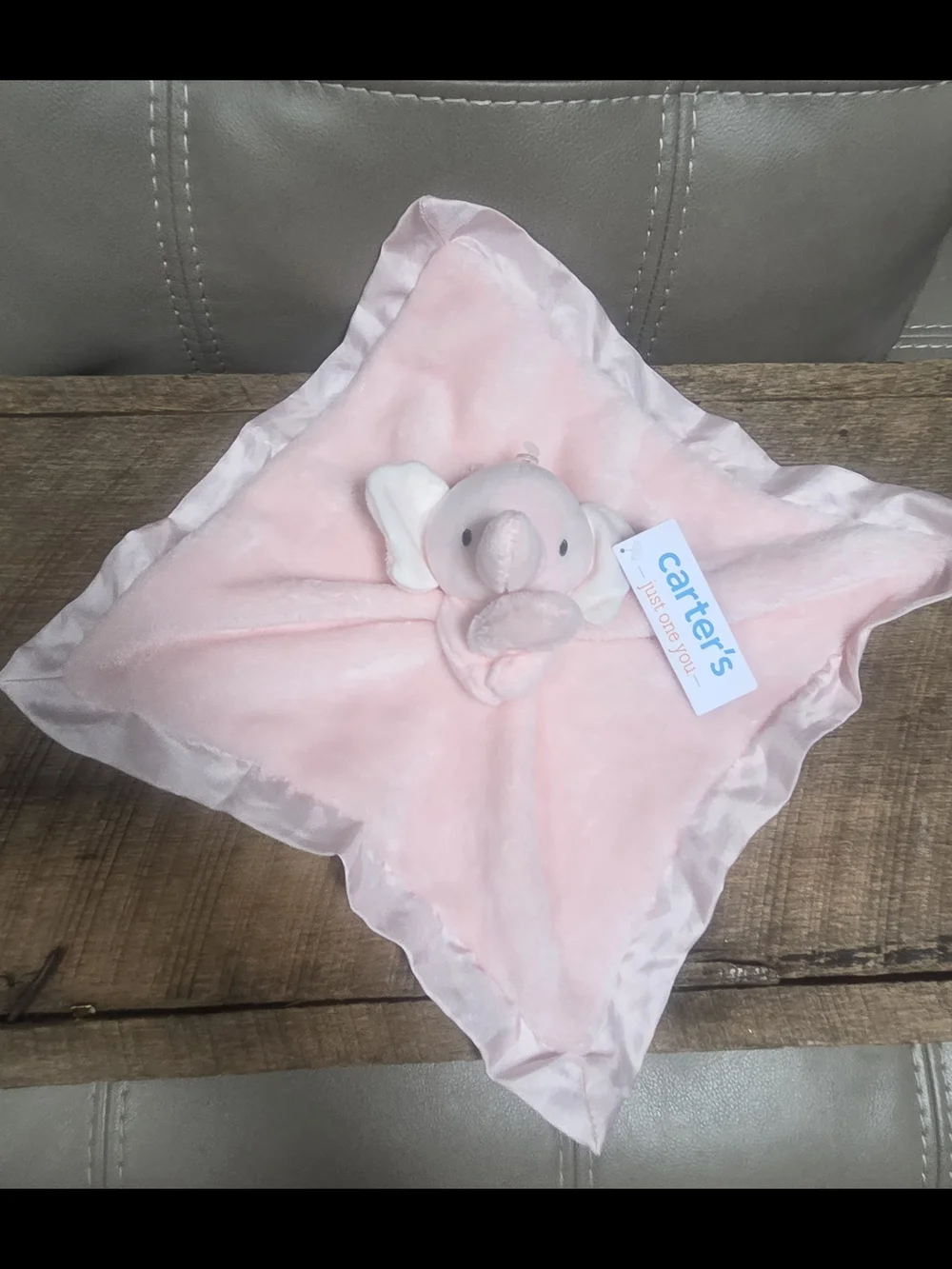 NWT Retired Carter's Light Pink Elephant Lovey w/ Satin Trim Bin PP
